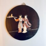 Painel de madeira Jacarandá com figuras incrustadas em pedra, China