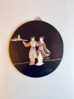 Painel de madeira Jacarandá com figuras incrustadas em pedra, China