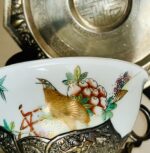 Tigela porcelana Chinesa com pires e suporte de prata - Image 2