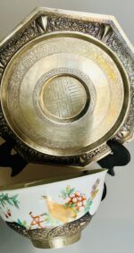 Tigela porcelana Chinesa com pires e suporte de prata - Image 3